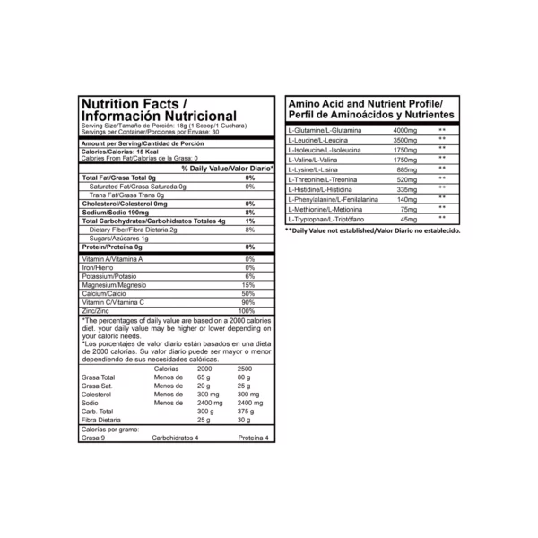 tabla nutricional - Army Bcca - Proscience