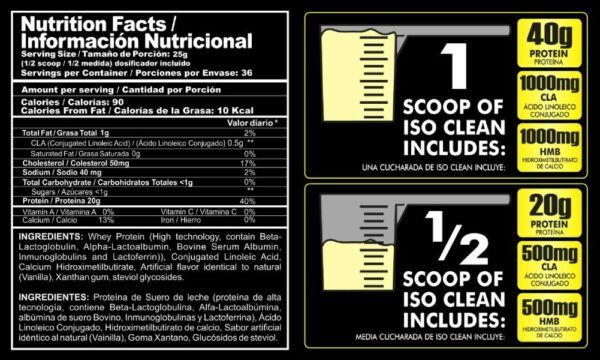MEG-ISO15 - Tabla nutricional Iso Clean 2 lb - Megaplex Fittpro Colombia tienda online de proteinas y complementos alimenticios