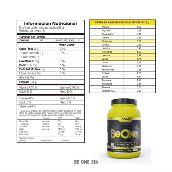 GMN-BE 8 - Tabla Nutricional Be One (Vainilla) - Tarro 3Lb - GMN