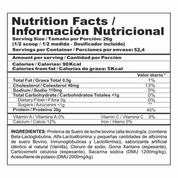 Tabla nutricional MEG-BIP41 - Bipro Vainilla 3 Ib - Megaplex Fittpro Colombia
